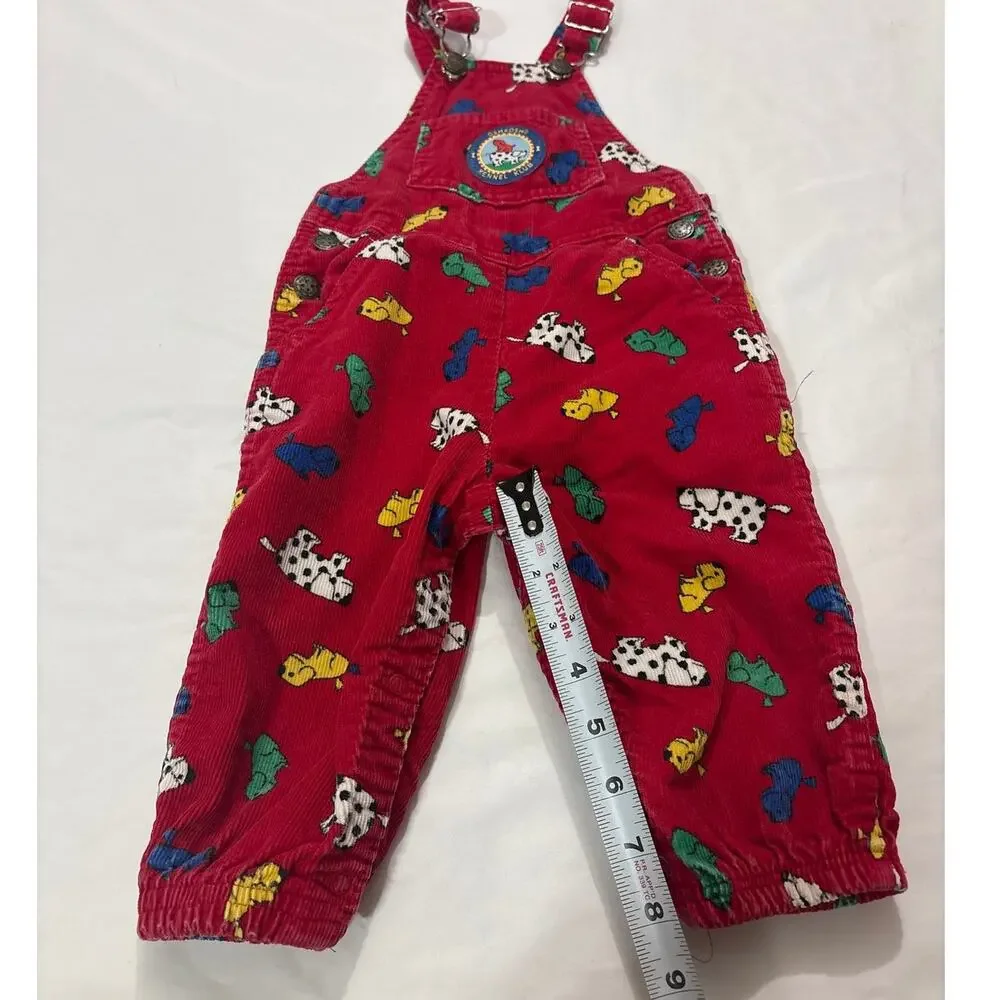 Vintage Rare OshKosh B'gosh Kids Overalls Dogs Red Corduroy Kennel Club 18 Month